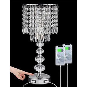 Crystal Table Bedside Lamp Touch Control, 3-Way Dimmable and Bulb Included